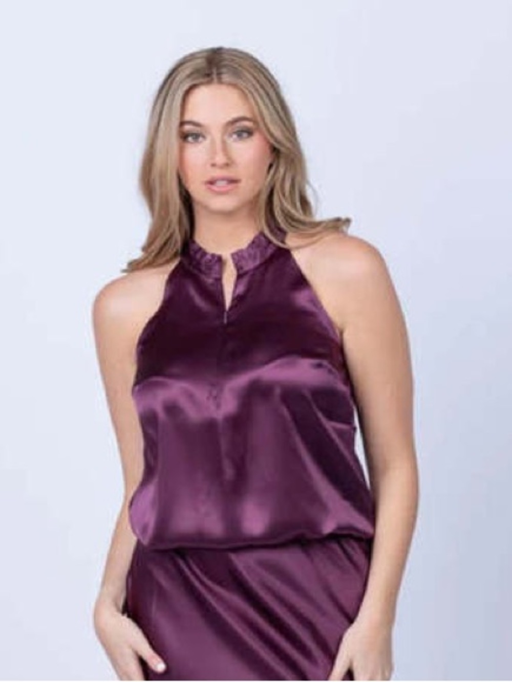 GO BY GO SILK Satin Halter Chemise in Deep Plum